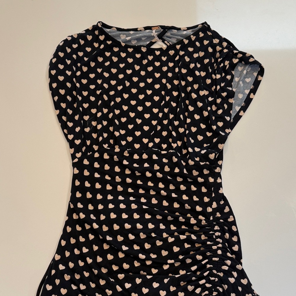 Free People Lakeside Heart Black Dress with Pink Heart Pattern